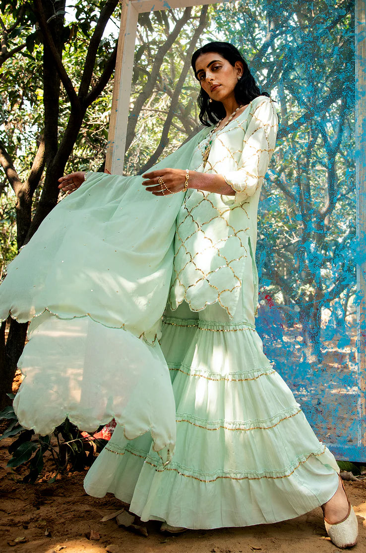 Samyuta Sequin Kurta Sharara With Dupatta - Set Of 3