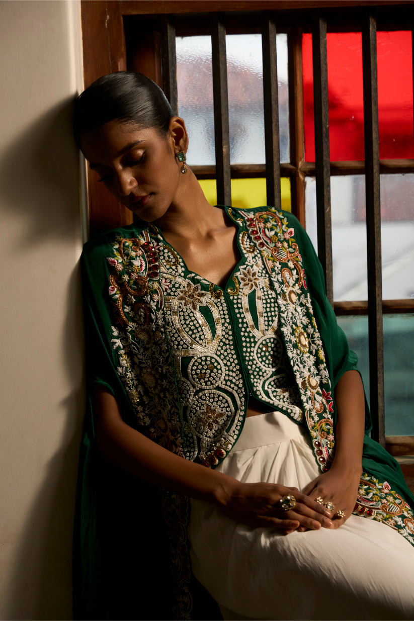 Emerald Whispers Ensemble shrug and skirt set