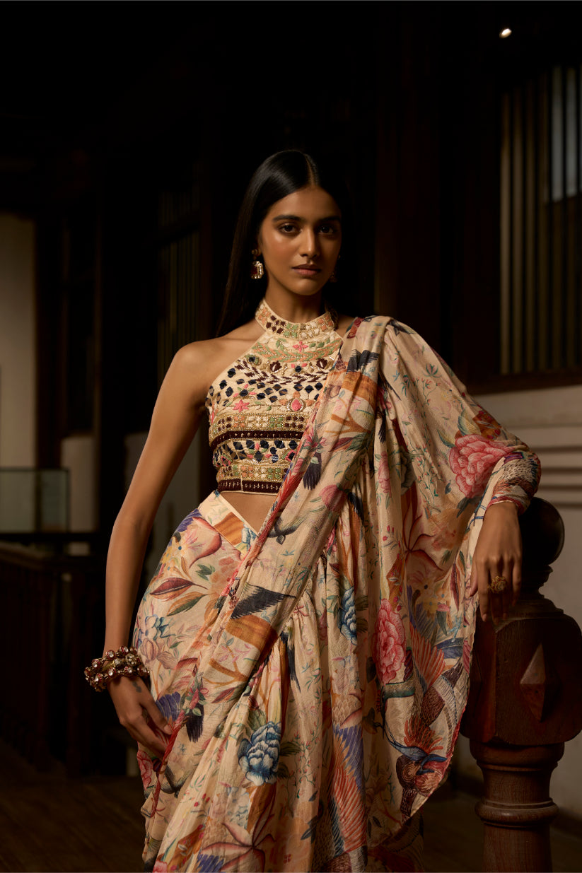 Dior Wilderness – Nature-Inspired Ruffle Saree Set