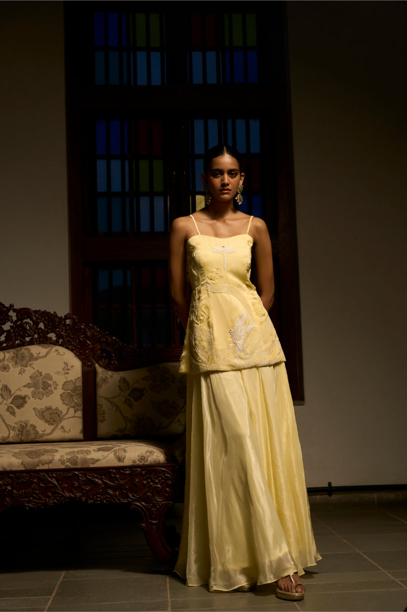 Lemon Glow Peplum Ensemble Co-ord set