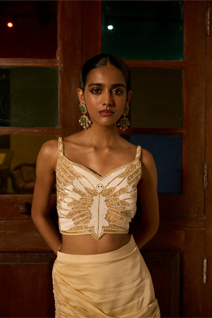 Butterfly Handwork Blouse with Drape Skirt