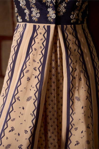 Mauve Ivory Blue Jacket - gown Set