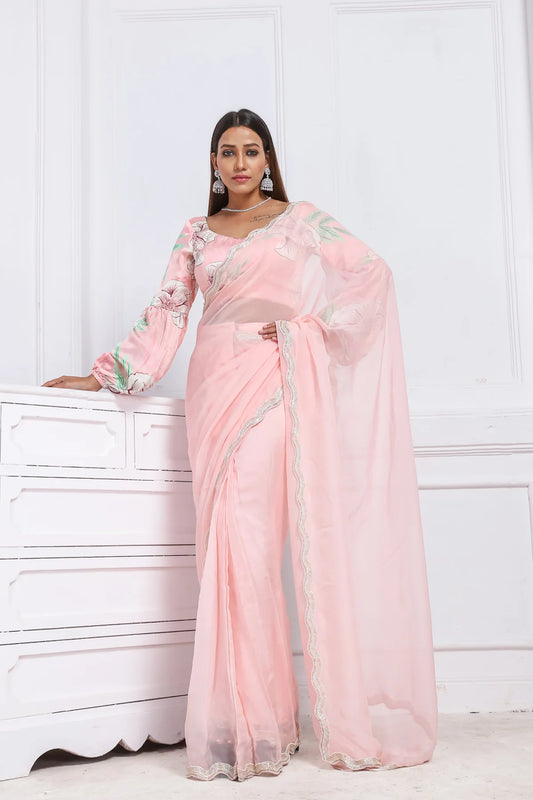 Fluer flamingo pink saree