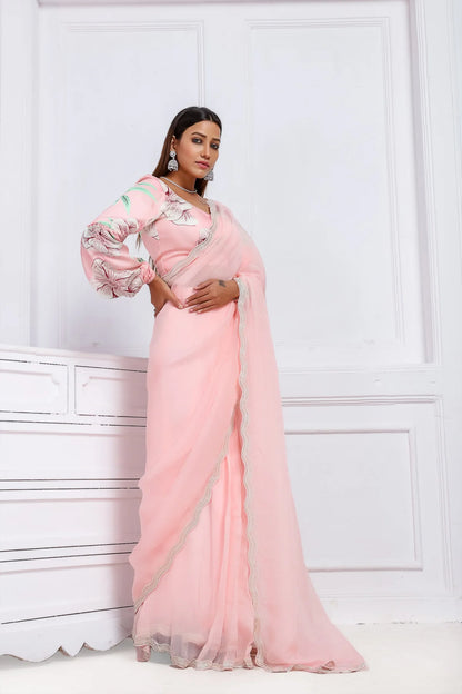 Fluer flamingo pink saree