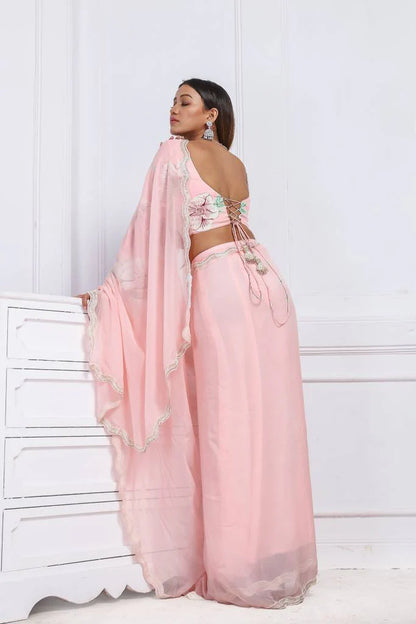 Fluer flamingo pink saree