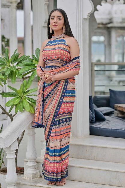 Blue stripes saree