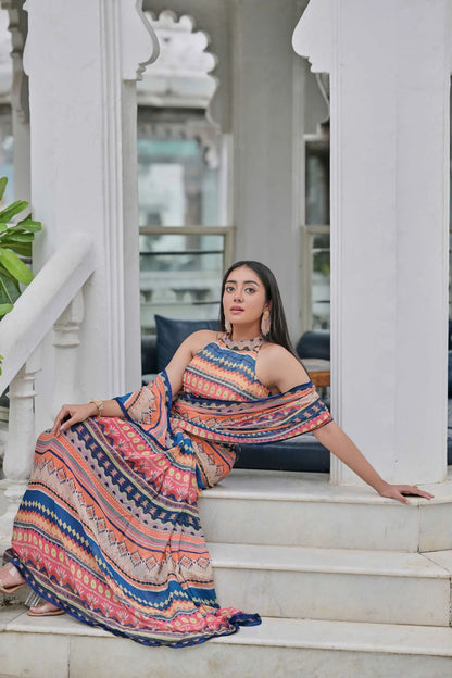 Blue stripes saree