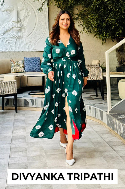 Zoom Bandhani Modal Satin Maxi Dress