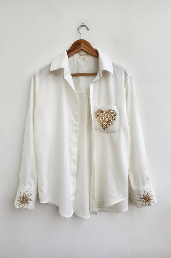Love & Light Sequin Heart Embroidered Shirt