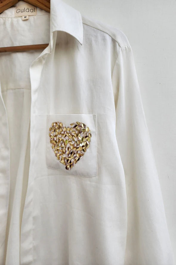 Love & Light Sequin Heart Embroidered Shirt