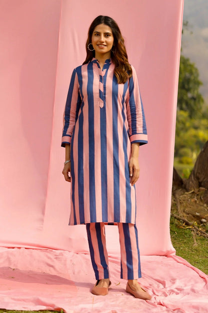 Neel Stripe Straight Fit Kurta Pant Set