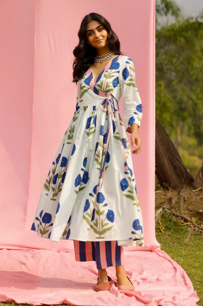 Phagun Red Poppy Angrakha Kurta Pant Set