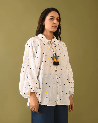 Cotton Dotted Embroidered Top