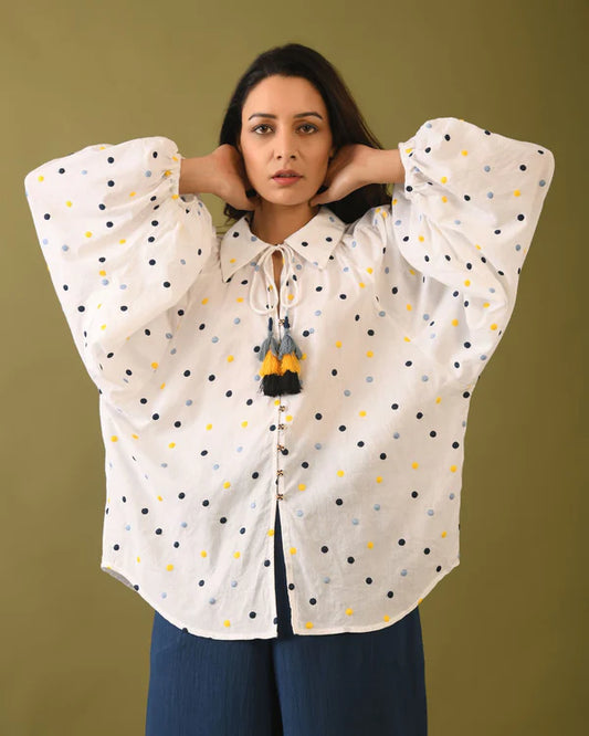 Cotton Dotted Embroidered Top