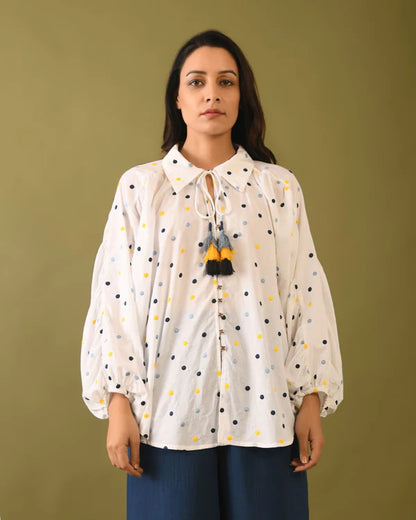 Cotton Dotted Embroidered Top