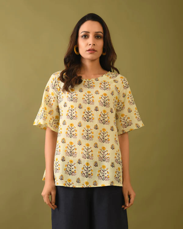 Hand Block Printed Silk Top