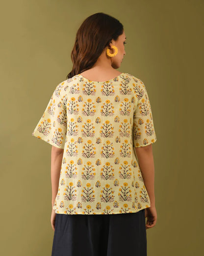 Hand Block Printed Silk Top