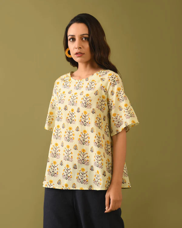 Hand Block Printed Silk Top