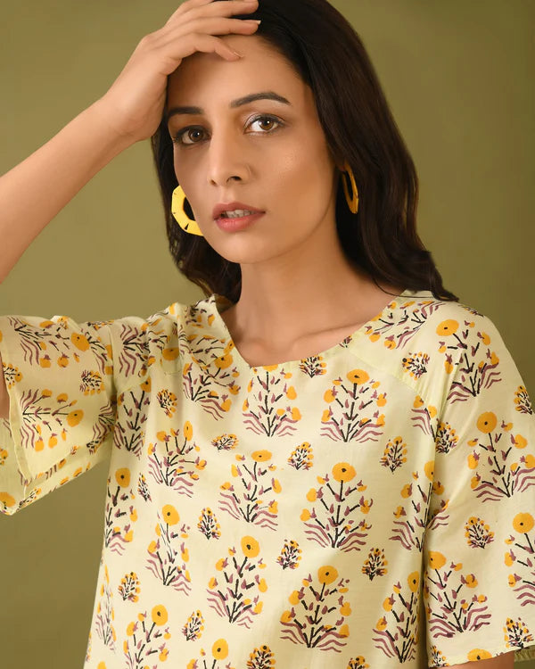 Hand Block Printed Silk Top