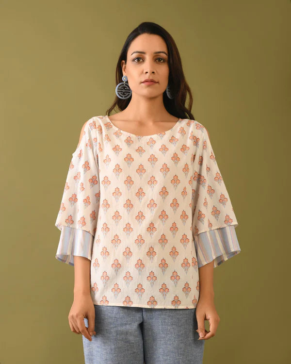 Hand Block Printed Cold Shoulder Top