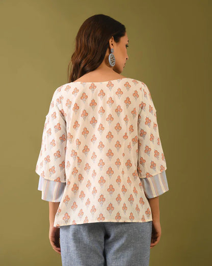 Hand Block Printed Cold Shoulder Top