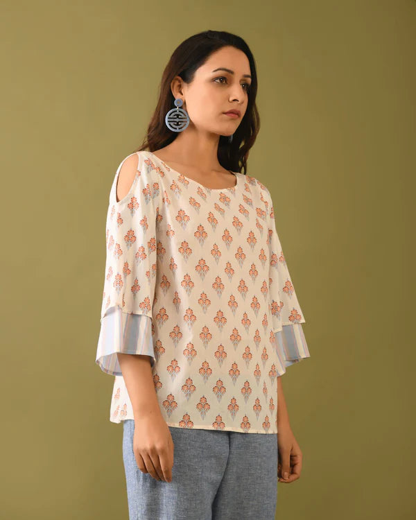 Hand Block Printed Cold Shoulder Top