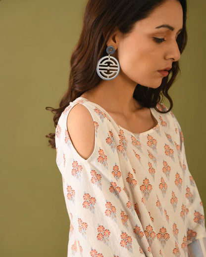 Hand Block Printed Cold Shoulder Top