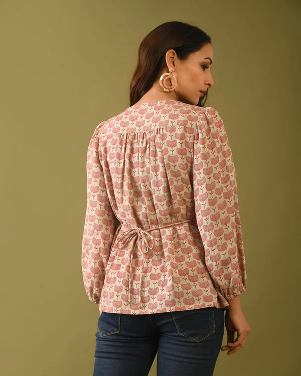 Hand Block Printed Fancy Button Linen Top