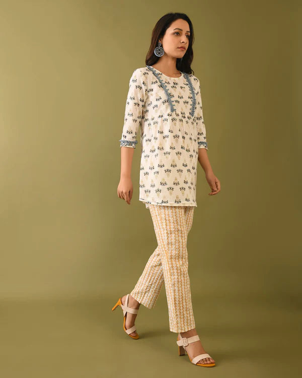 Hand Block Printed Fringed Tunic