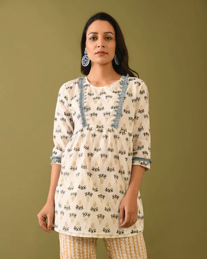 Hand Block Printed Fringed Tunic