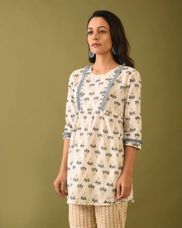 Hand Block Printed Fringed Tunic