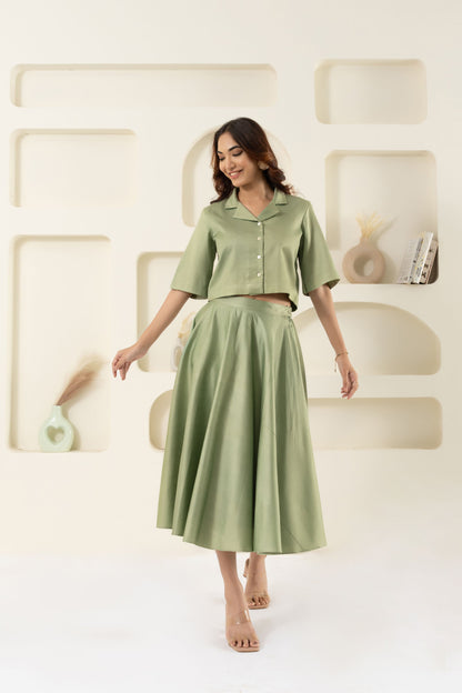 GREEN COTTON SKIRT TOP SET