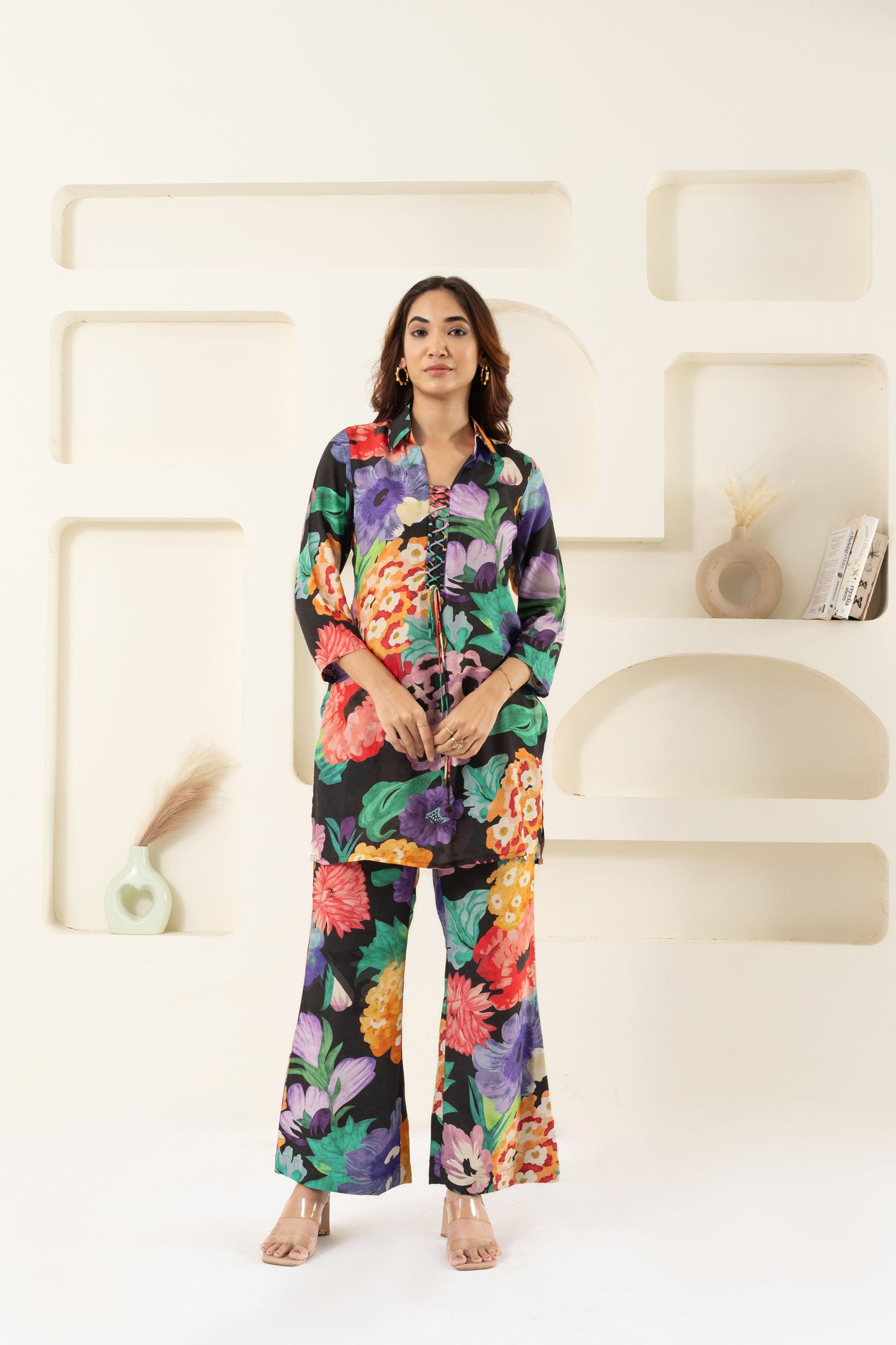 BLACK MYRA FLORAL CO-ORD SET.