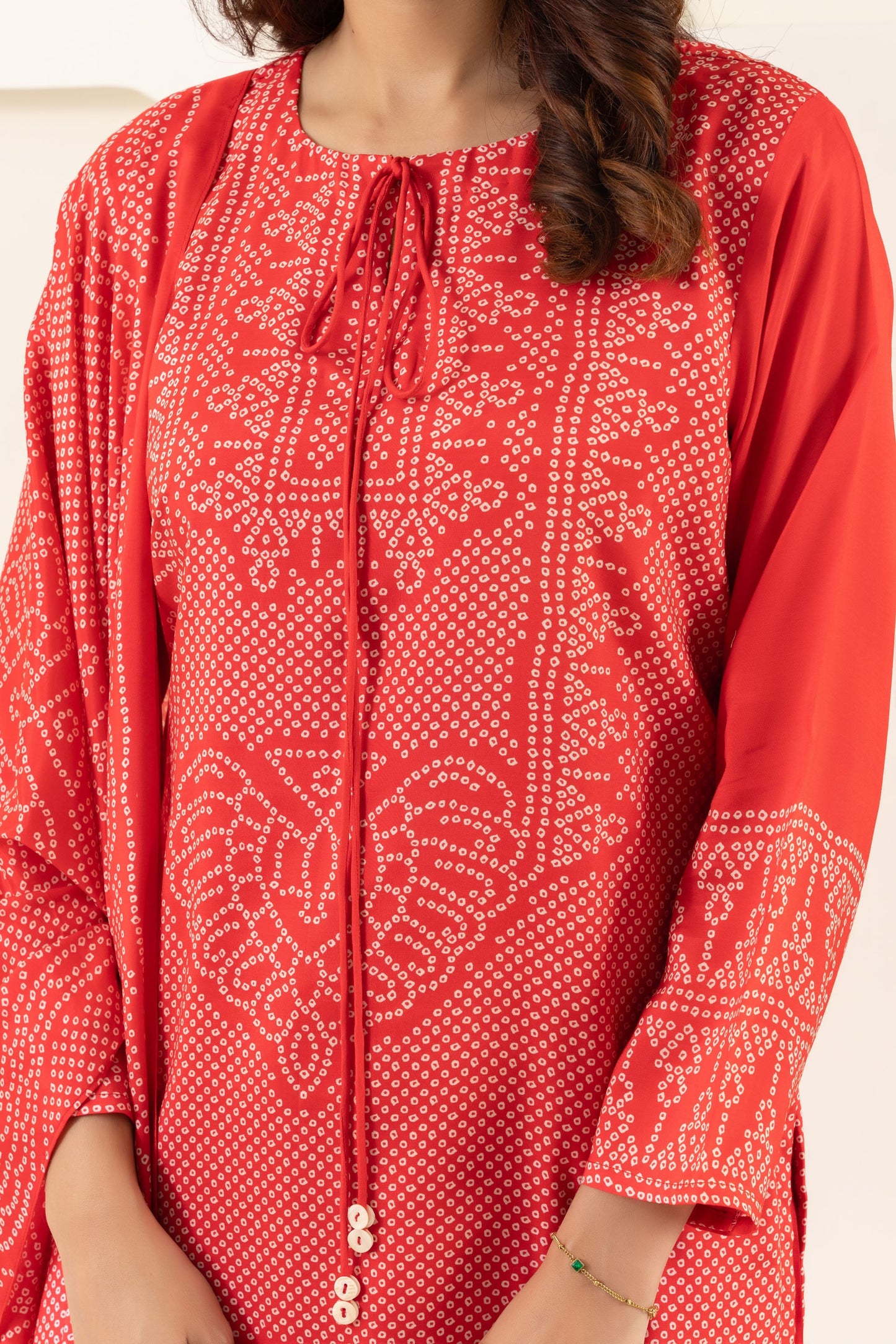 RED BANDHANI KURTA SET