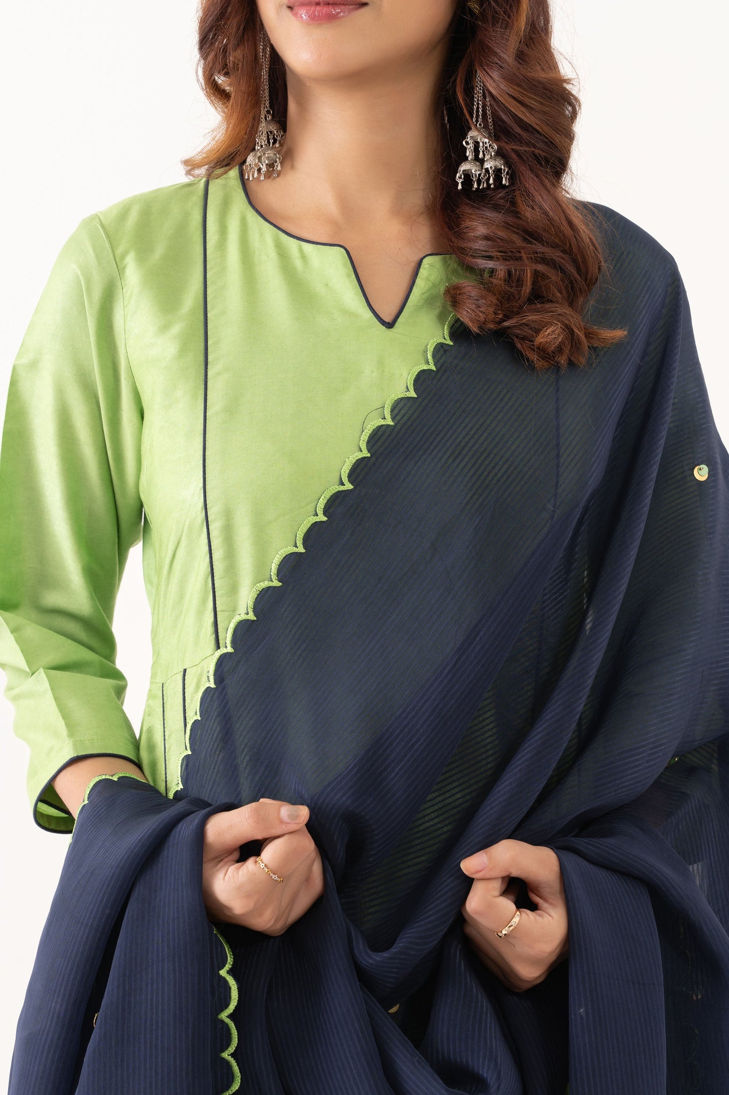 GREEN SILK ANARKALI KURTA SET