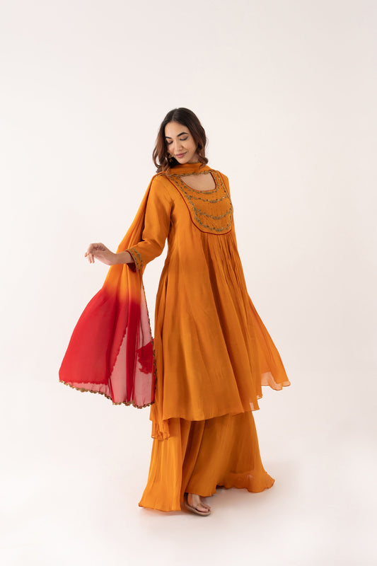 ORANGE CHINNON KURTA SET