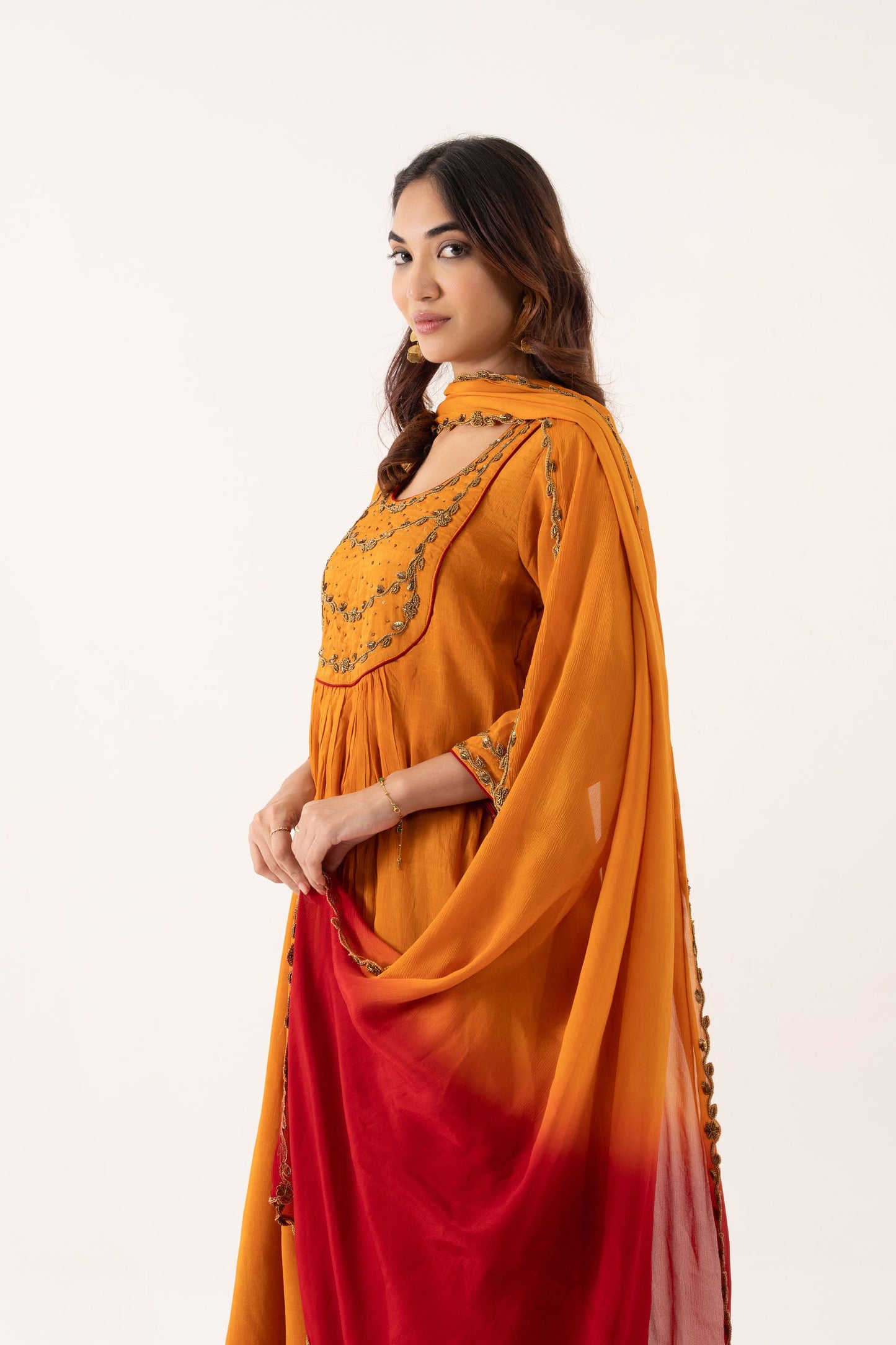 ORANGE CHINNON KURTA SET