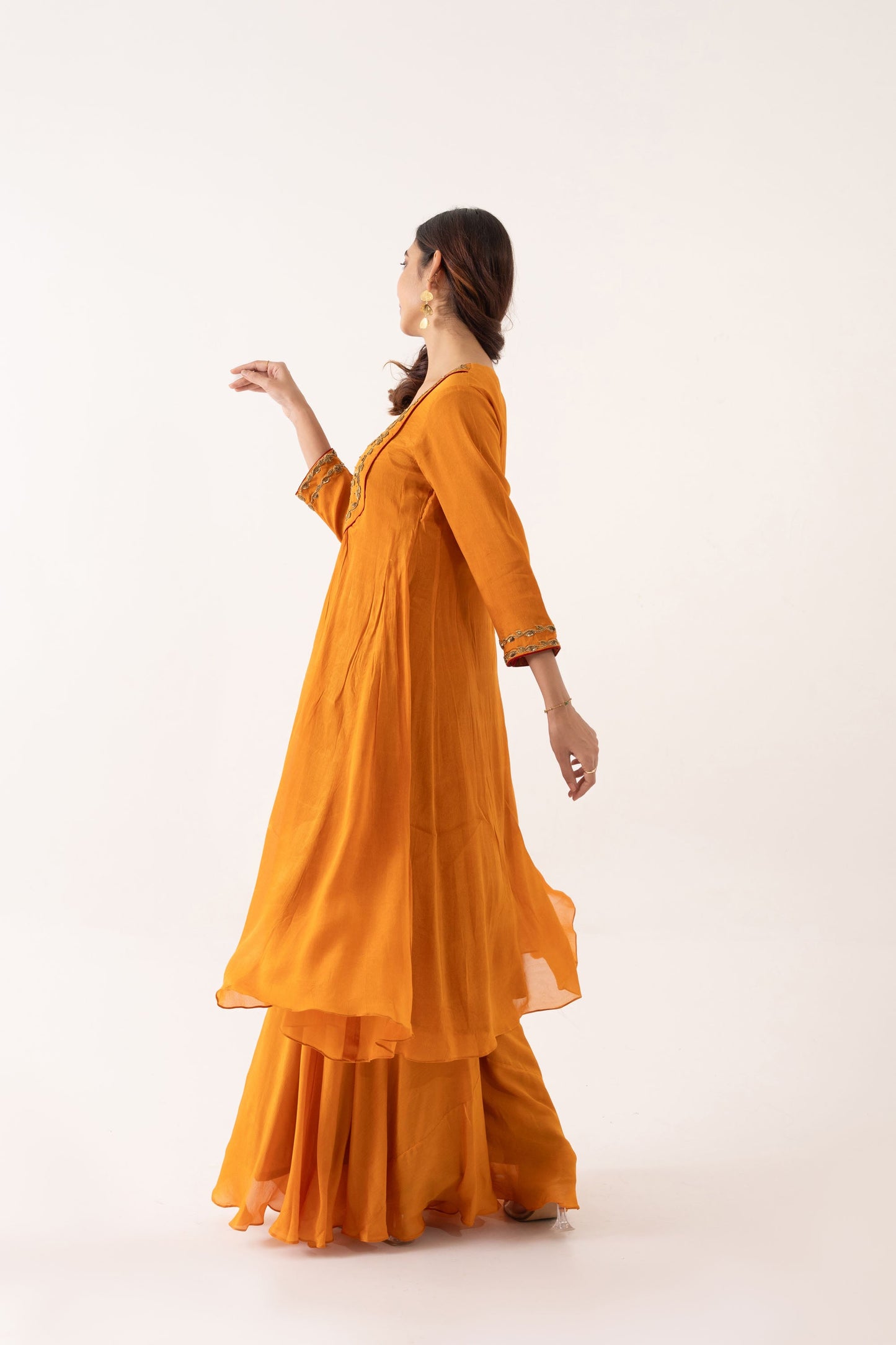 ORANGE CHINNON KURTA SET