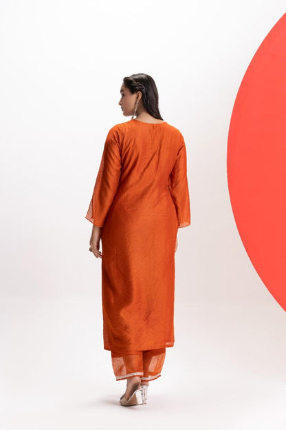 ORANGE PLEATED KURTA PANT