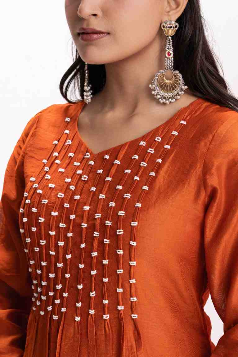 ORANGE PLEATED KURTA PANT