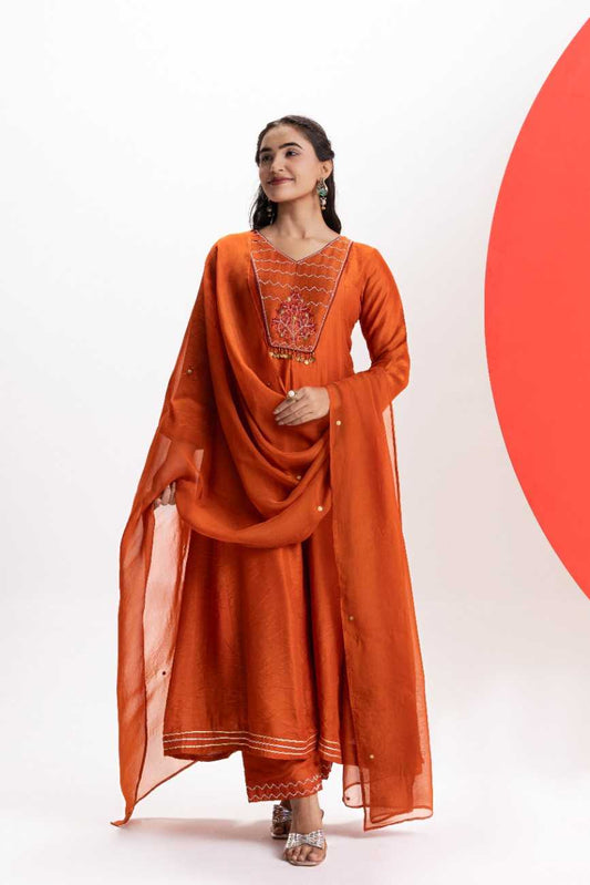 ORANGE YOKE KALI  KURTA SET