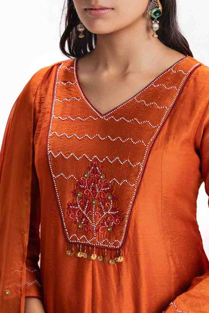 TANIYA ATMARAMANI ORANGE YOKE KALI  KURTA SET