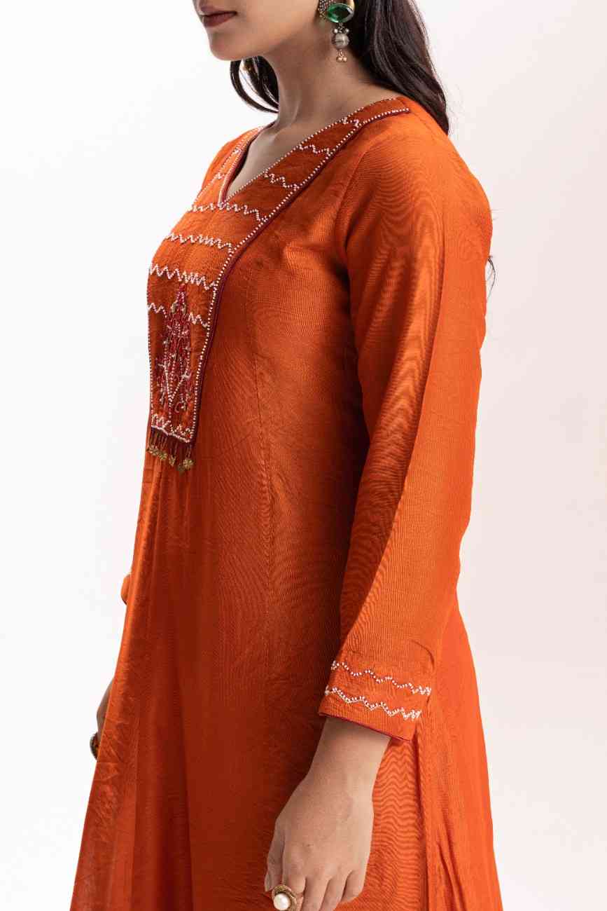 TANIYA ATMARAMANI ORANGE YOKE KALI  KURTA SET