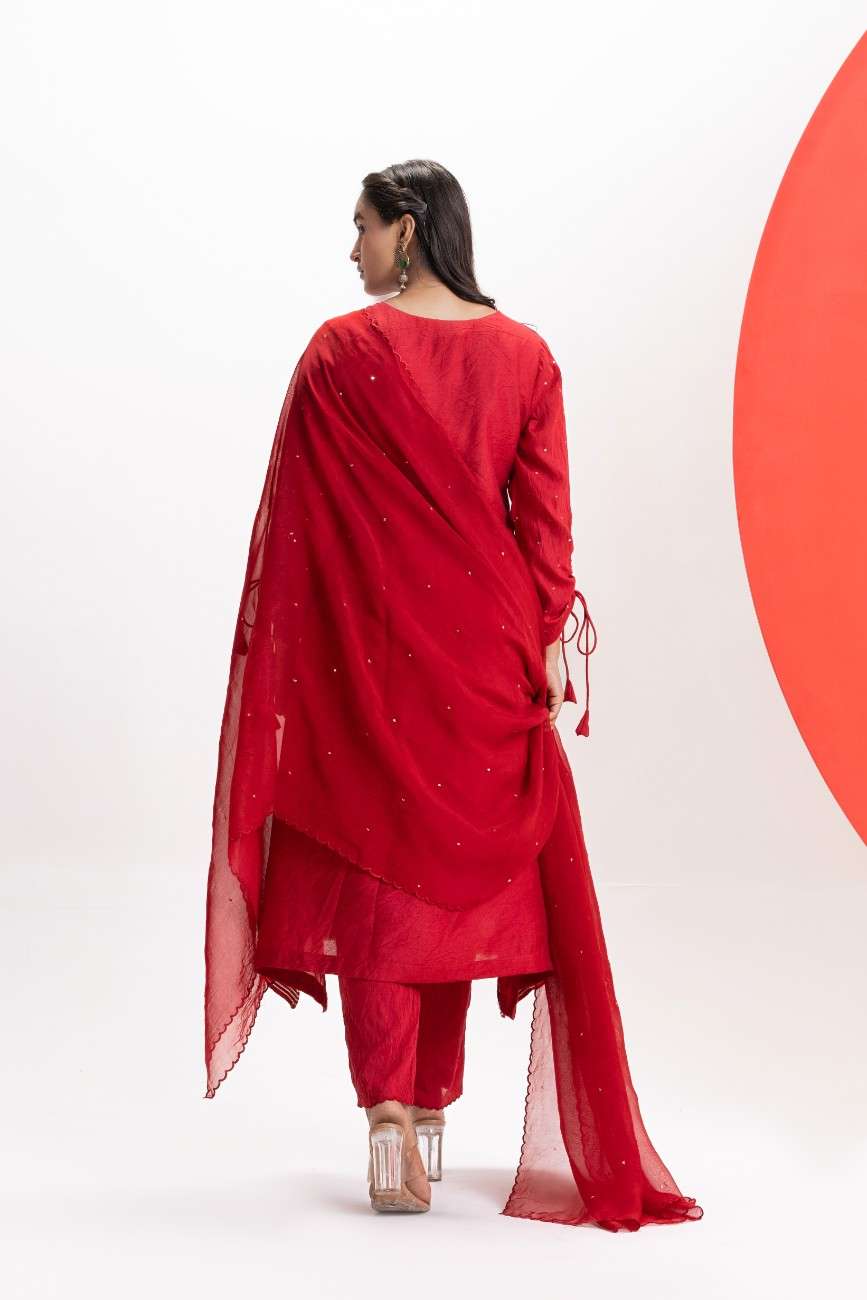 RED SCALLOPED FESTIVE KURTA SET