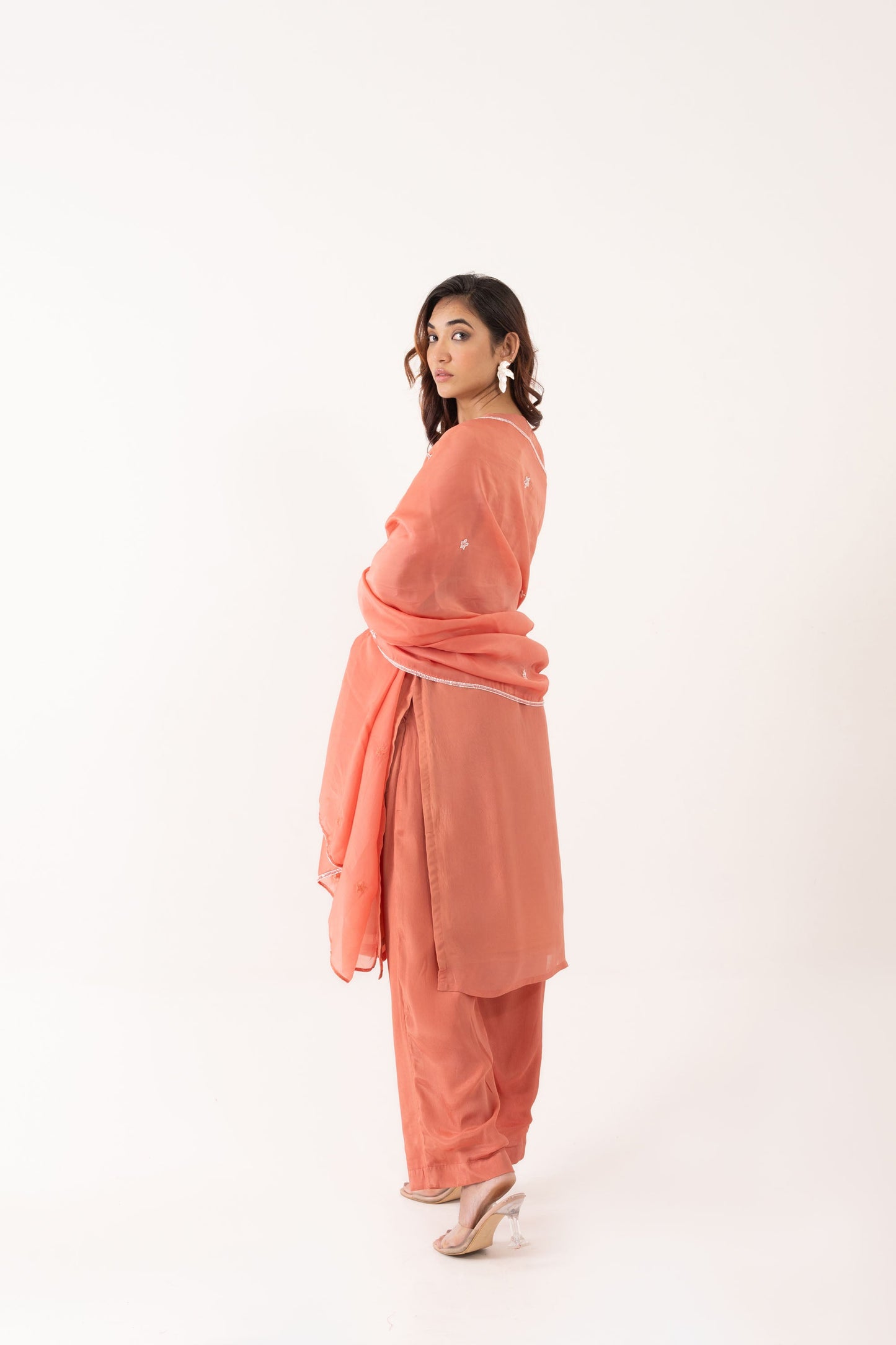 PEACH CRYSTAL KURTA SET