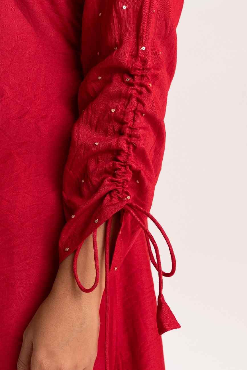 RED SCALLOPED FESTIVE KURTA SET