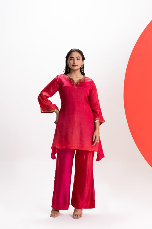 RED SILK SHADED 2-PIECE SET