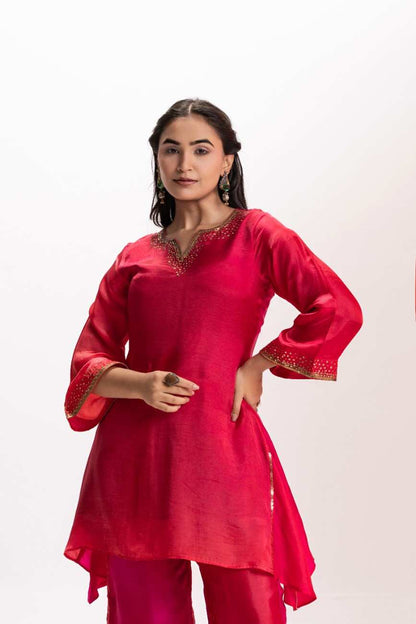 RED SILK SHADED 2-PIECE SET