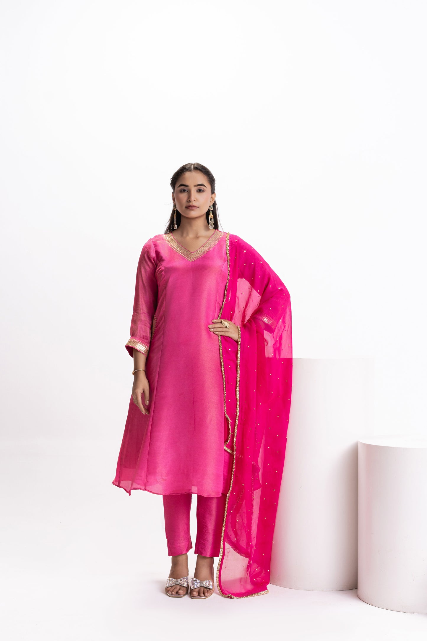 PINK TISSUE KURTA SET