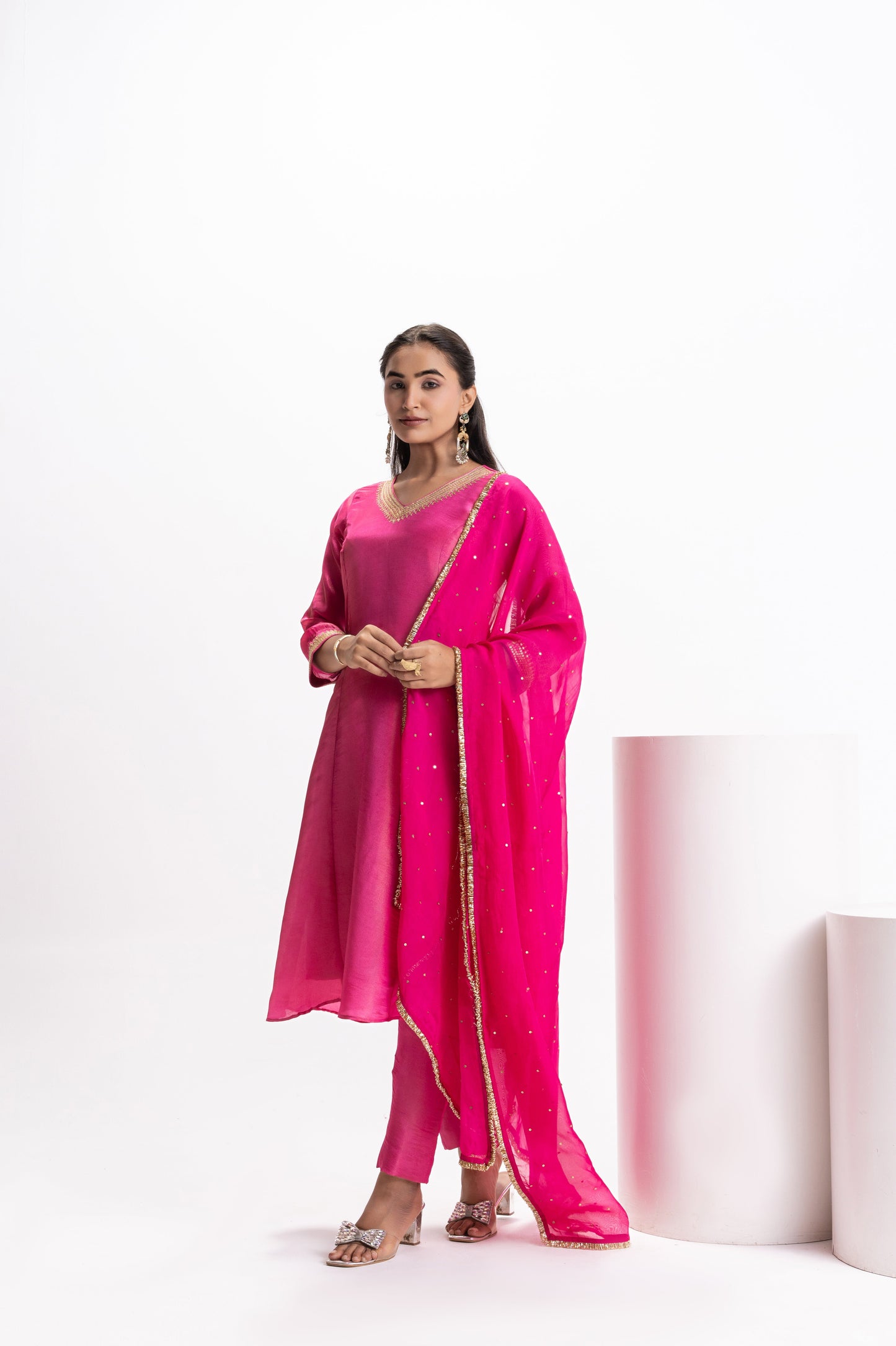 PINK TISSUE KURTA SET